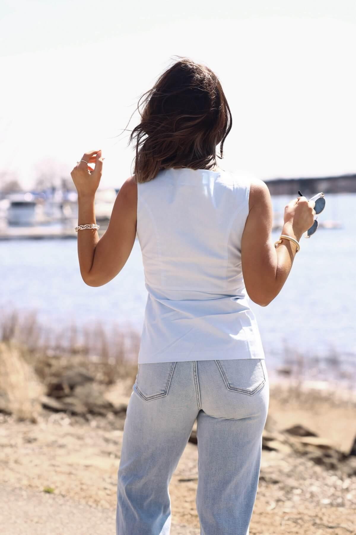 Sky Blue Fitted Button Down Linen Vest Top - FINAL SALE Product Image