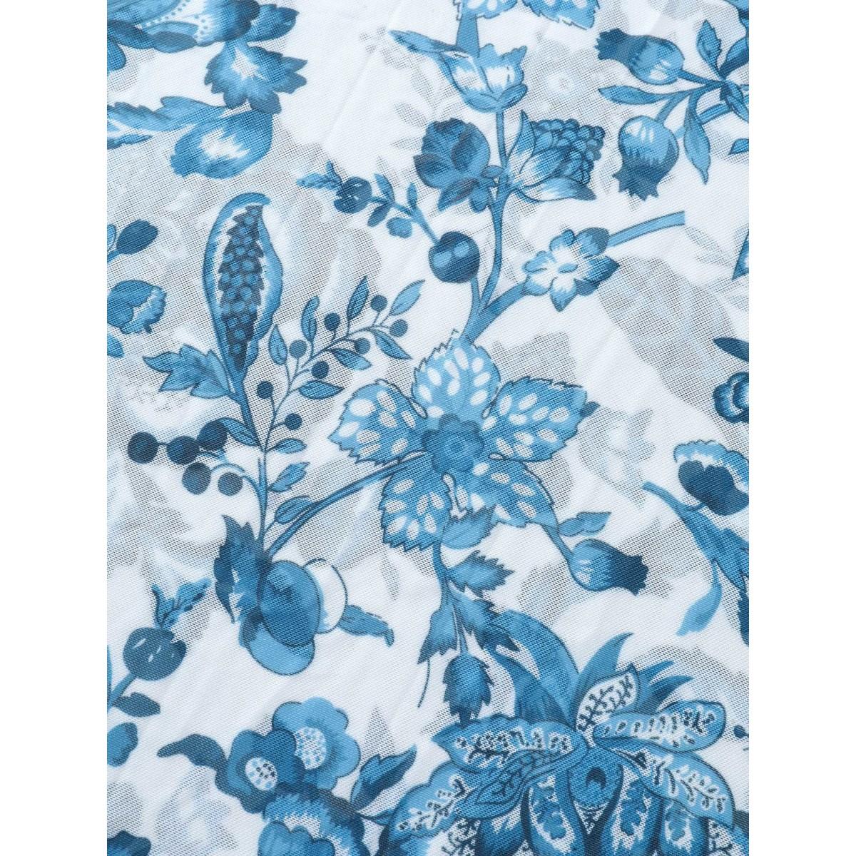 Plus Size Two-Piece Floral Print Ruched Mesh Swimsuit, Sarong Women's Swimwear Rosered Resort Gathered Curve Bathing Suits High stretch One Pieces BloomChic 18-20/2X Product Image