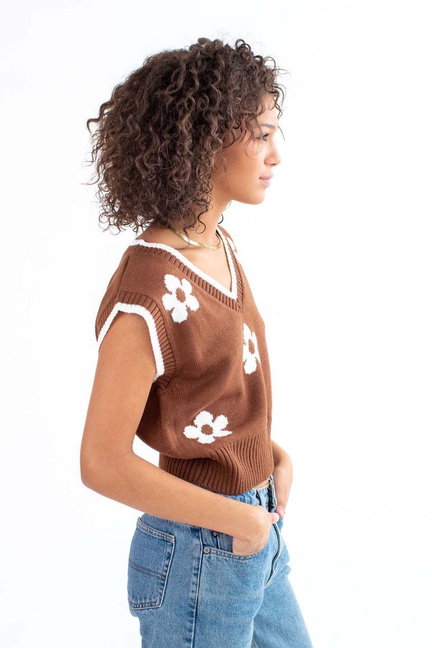 Brown Daisy Sweater Vest Product Image
