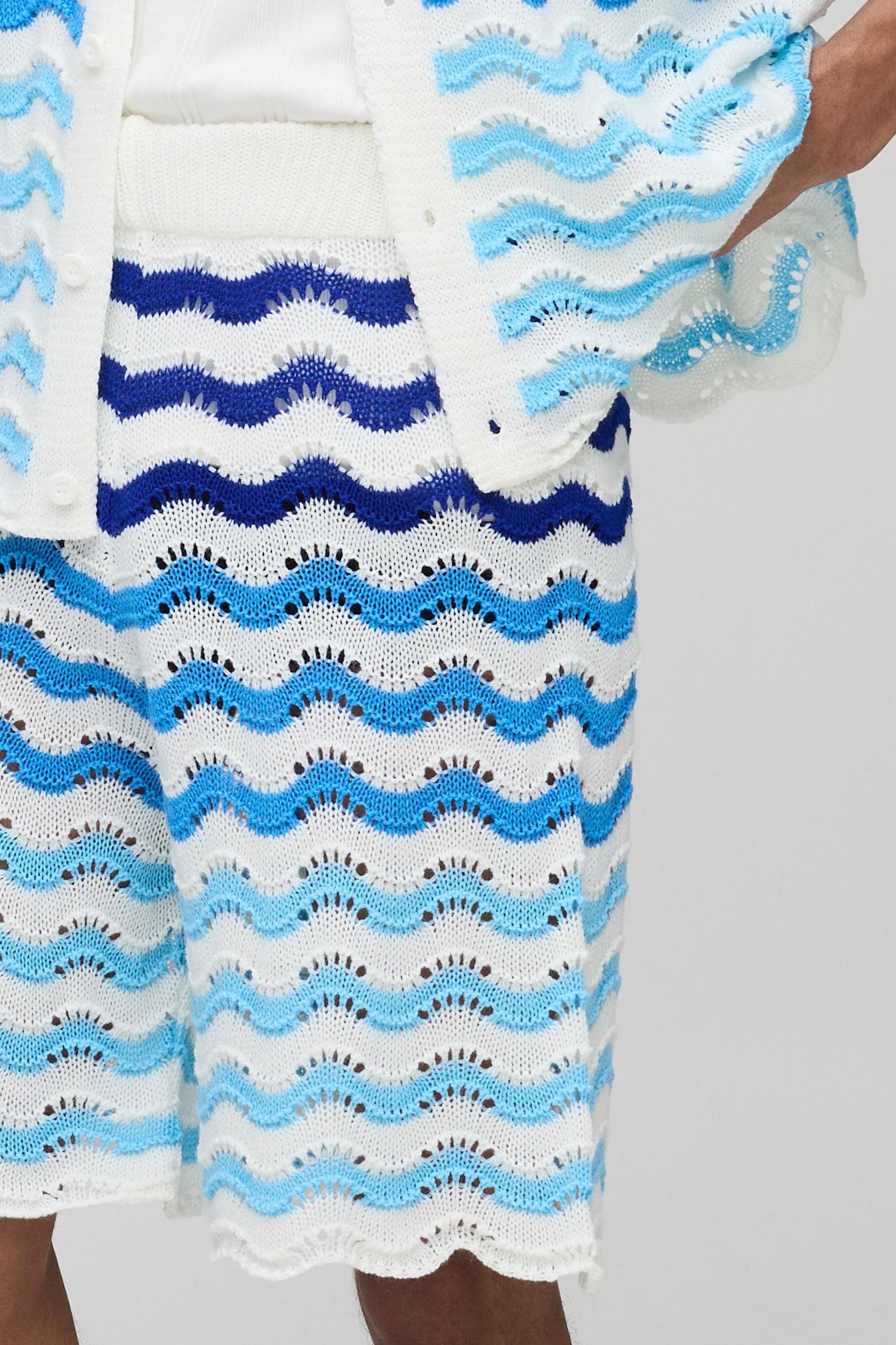 Relaxed Fit Striped Crochet Shorts | boohooMAN USA Product Image