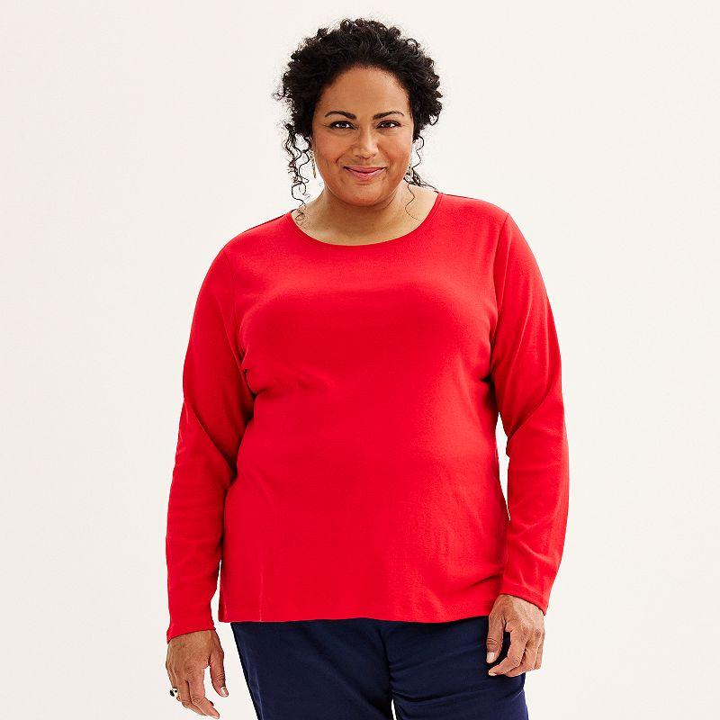 Plus Size Croft & Barrow® Essential Crewneck Long Sleeve Tee, Women's, Size: 2XL, Pink Product Image