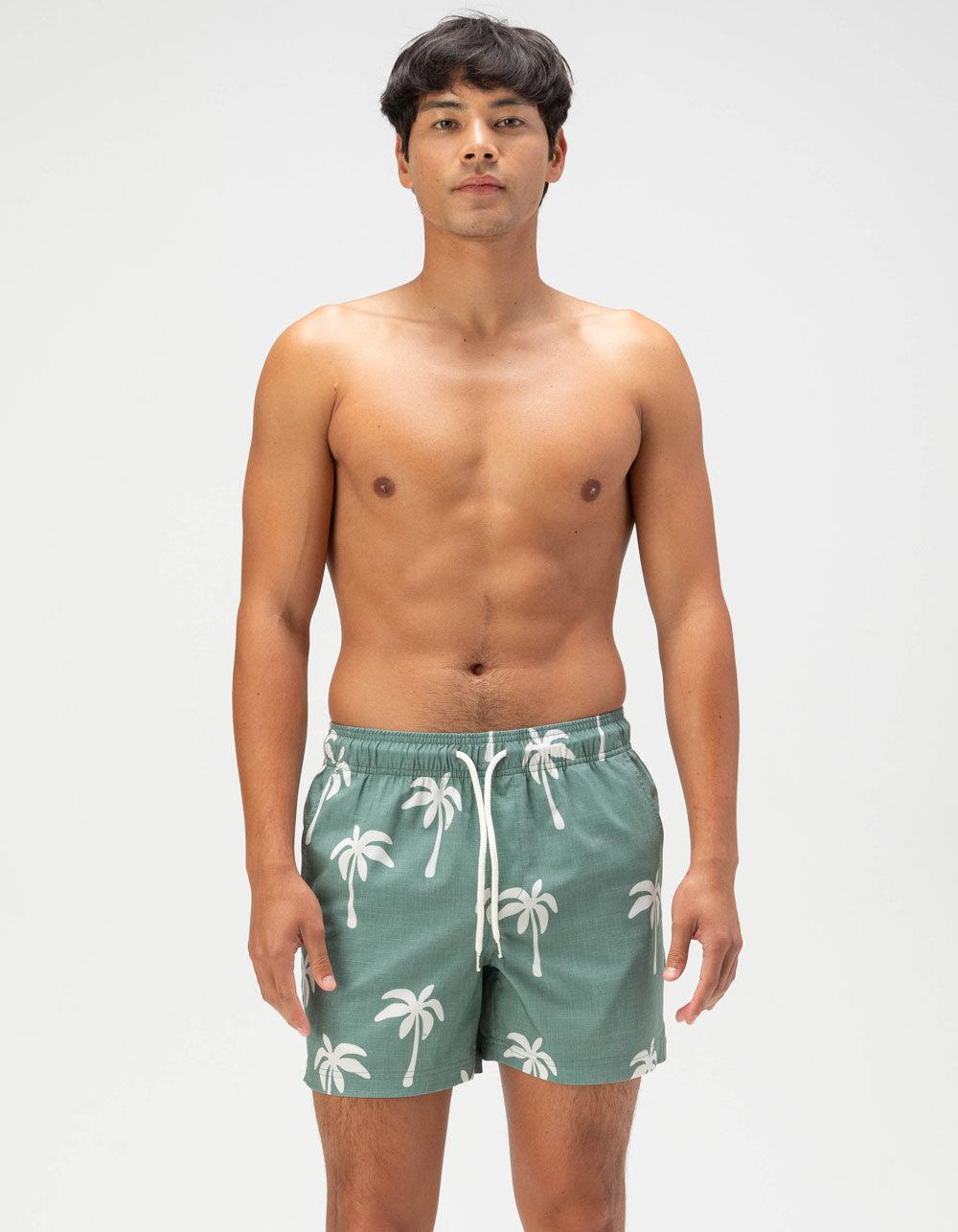 RSQ Mens Big Palms Swim Shorts - DK GREEN Product Image