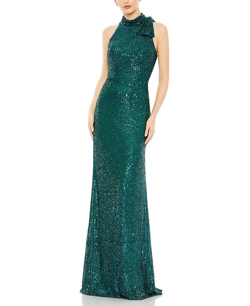 Mac Duggal Sequined Soft Tie Halter Neck Column Gown Product Image