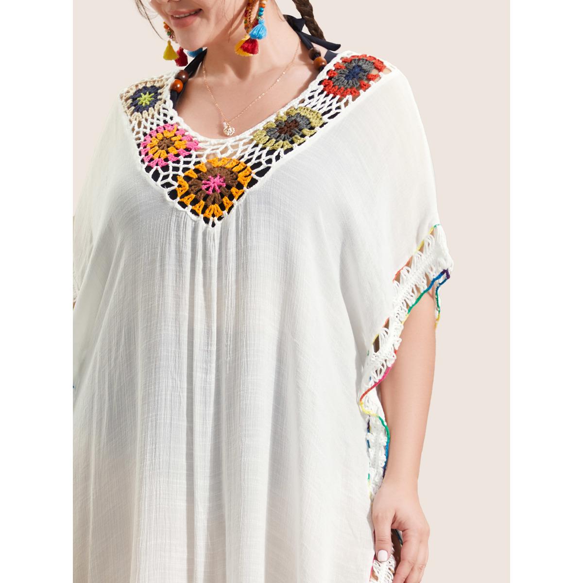 Plus Size Colored Crochet Slit Hem Swim Cover Up Women's Swimwear Originalwhite Beach Loose Crochet Curve Swim Cover Ups BloomChic 10/M Product Image