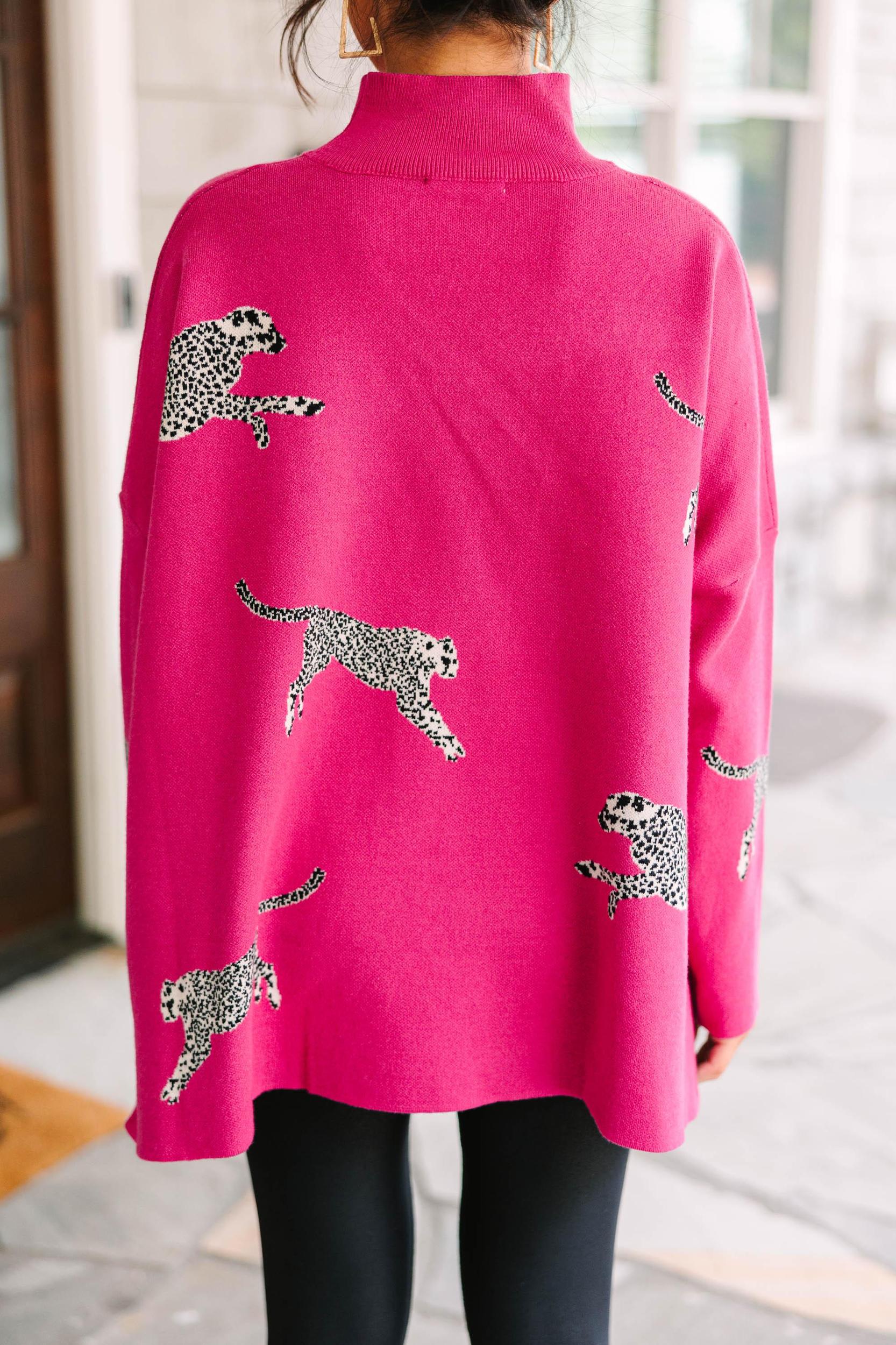 Quick Decisions Hot Pink Cheetah Sweater Female Product Image