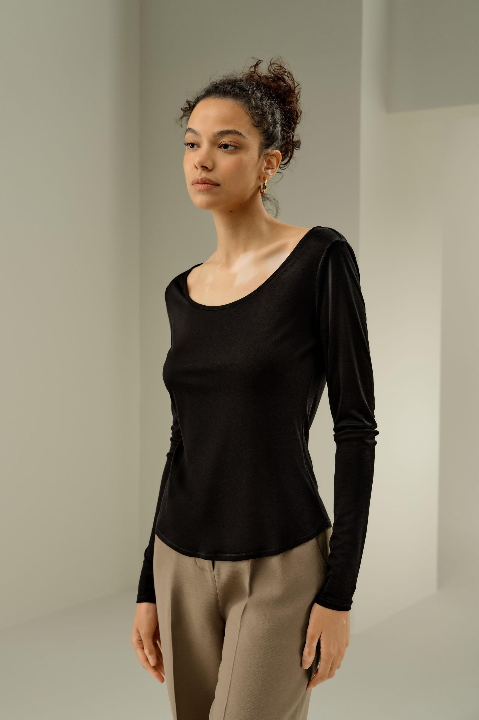 LILYSILK Womens Silk Tops | Lily White Washable Silk | Natural Flow Long Sleeve Tops L Product Image