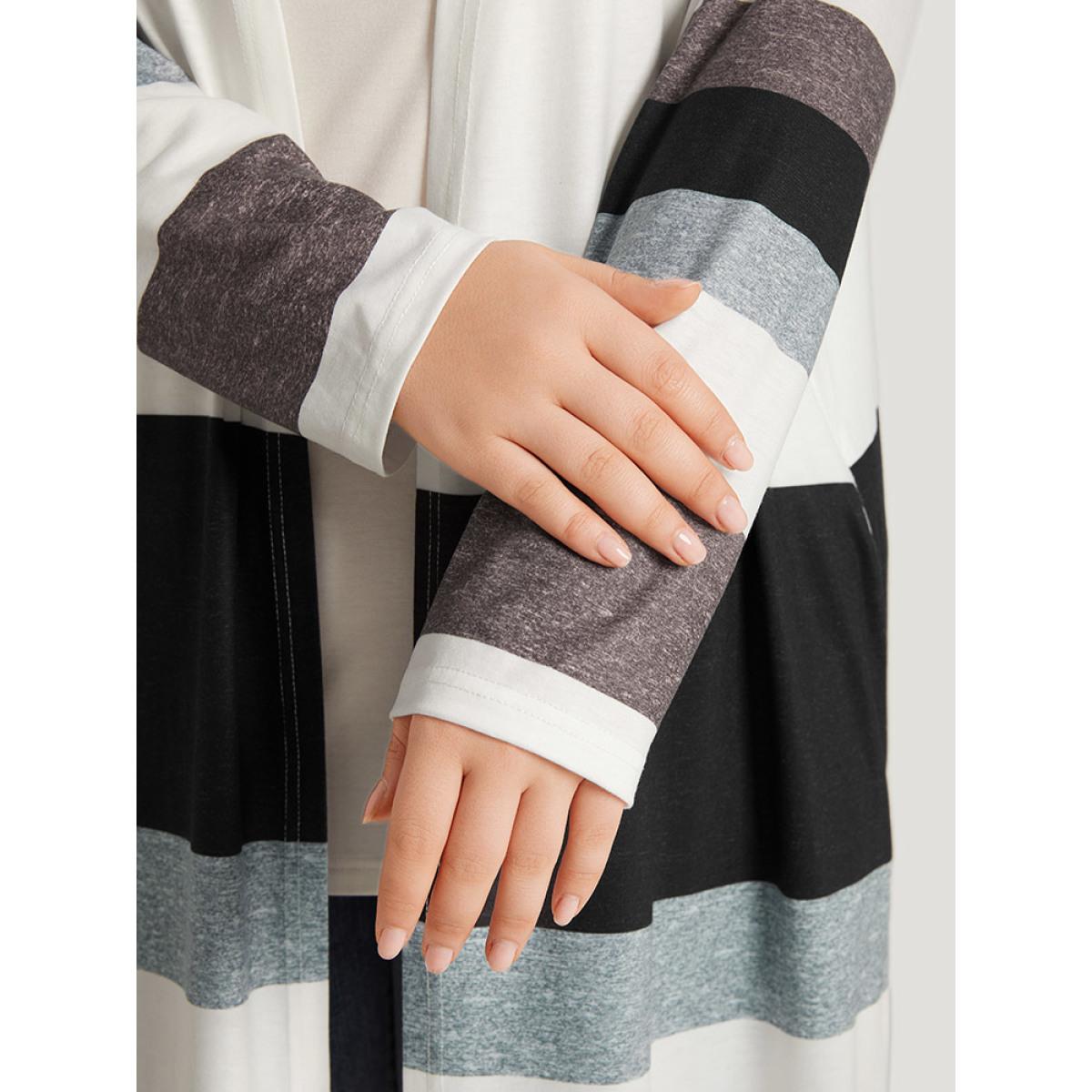 Plus Size Striped Contrast Pocket Open Front Kimono Women Multicolor Casual Contrast Loose Pocket Everyday Kimonos BloomChic 18-20/2X Product Image