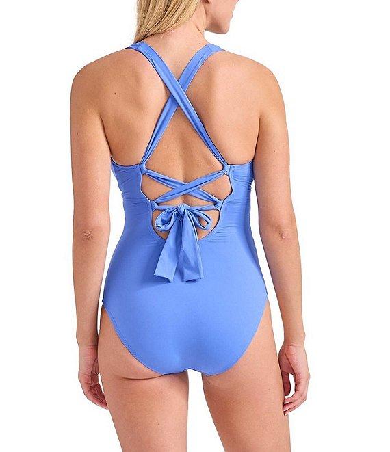 Tommy Bahama Solid Novelty Pearl V-Neck Tummy Control One Piece Swimsuit Product Image