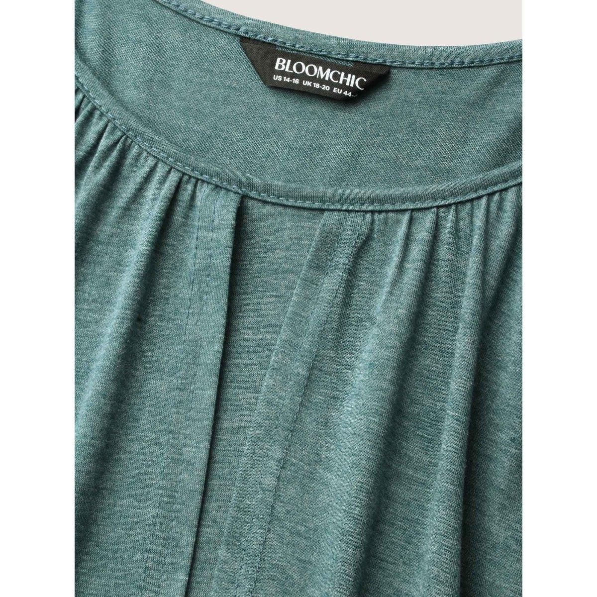 Plus Size 2-In-1 Gathered Ruffle Trim T-Shirt Teal Women Timeless Gathered Round Neck Elegant T-shirts BloomChic 12/L Product Image