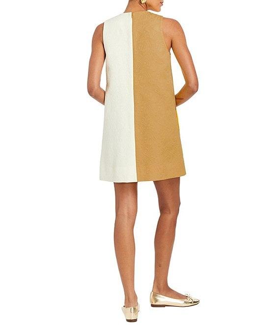 Mestiza New York Etta Floral Swirl Tonal Jacquard Color Block Side Scallop Button Trim Mini Shift Dress Product Image