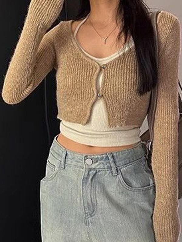 Contrast Color Halter Two Piece Long Sleeve Knit Product Image