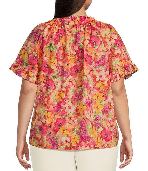 Skies Are Blue Plus Size Short Sleeve Poplin Ruffle Blouse Product Image