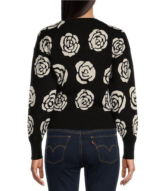 Evolutionary Long Sleeve Crewneck Rose Jacquard Printed Sweater Product Image