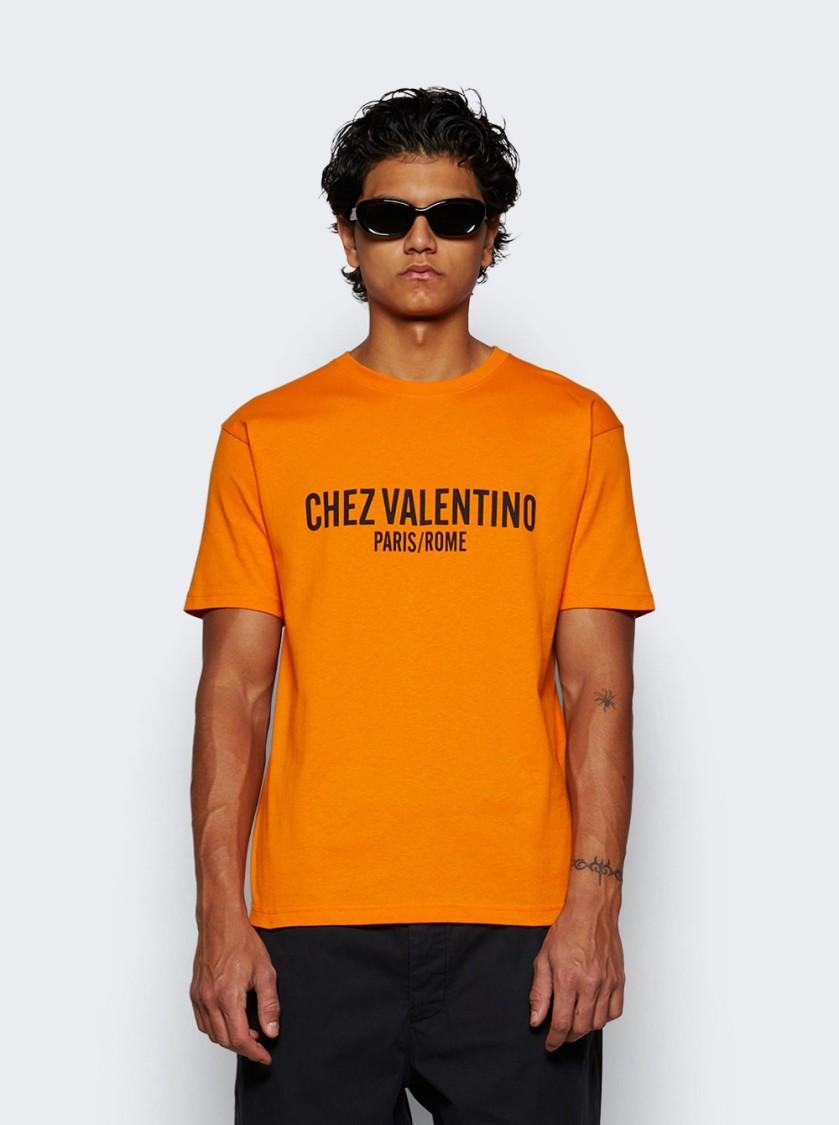 VALENTINO Cotton T-shirt With Chez Print In Orange Product Image