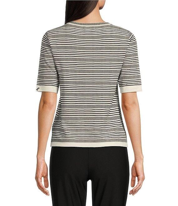 KARL LAGERFELD PARIS Knit Stripe Crew Neck Short Sleeve Contrast Trim Sweater Product Image