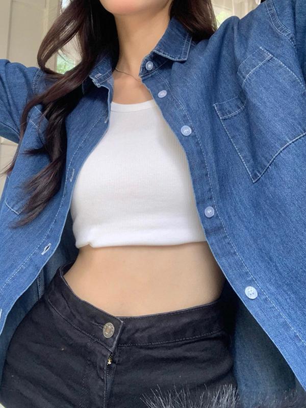 Vintage Denim Loose Blouses&Shirts Product Image