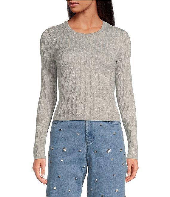 Gianni Bini Cable Crew Neck Long Sleeve Sweater Top Product Image