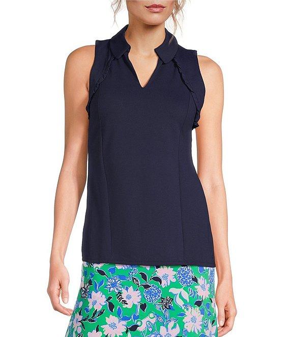 Lilly Pulitzer Martina Luxletic Knit Collared V-Neck Sleeveless Ruffle Top Product Image