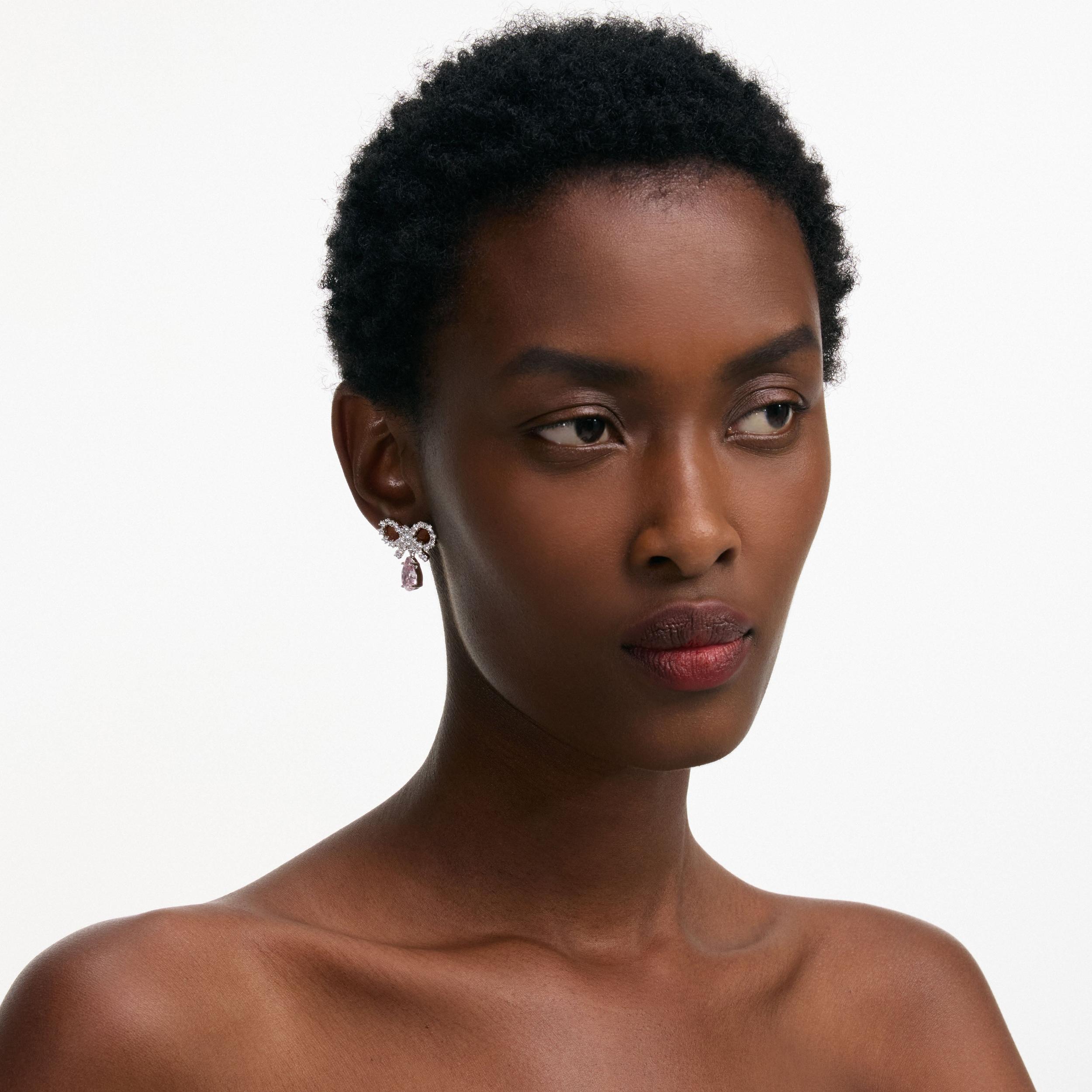 Micro Bow Pink Droplet Earrings Product Image