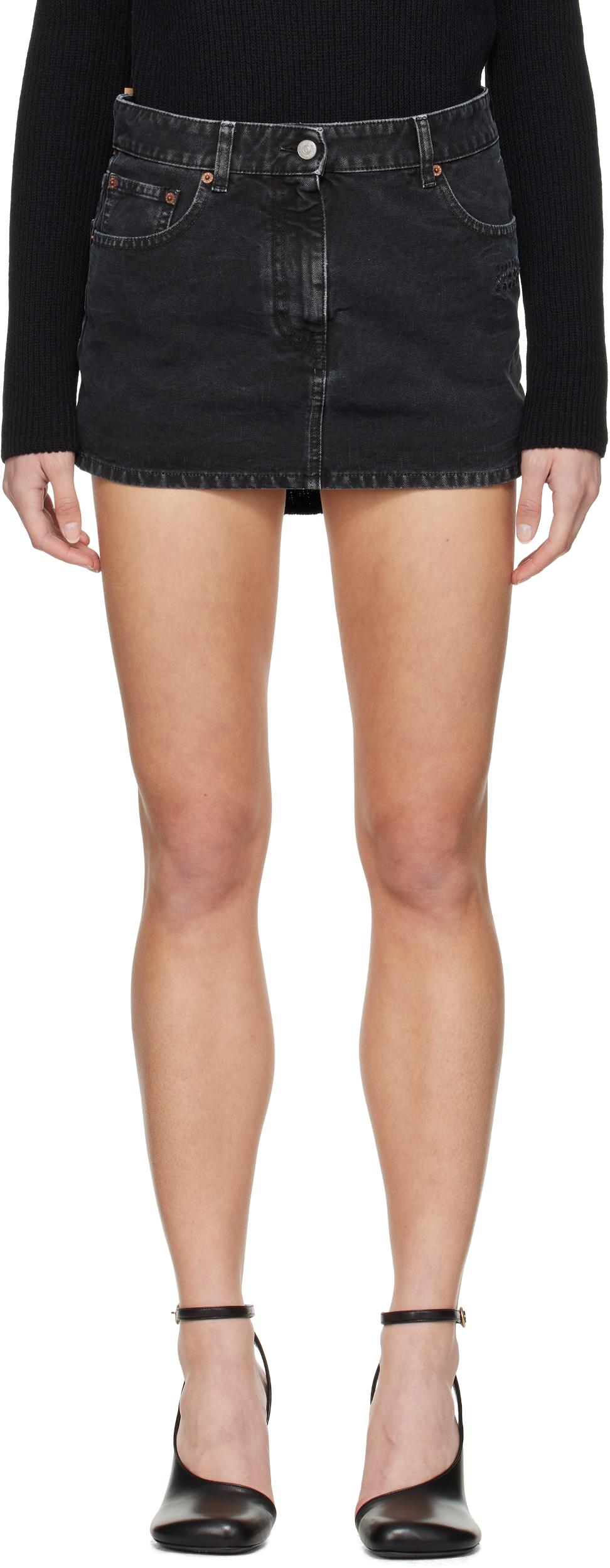 Black Twisted Denim Miniskirt Product Image