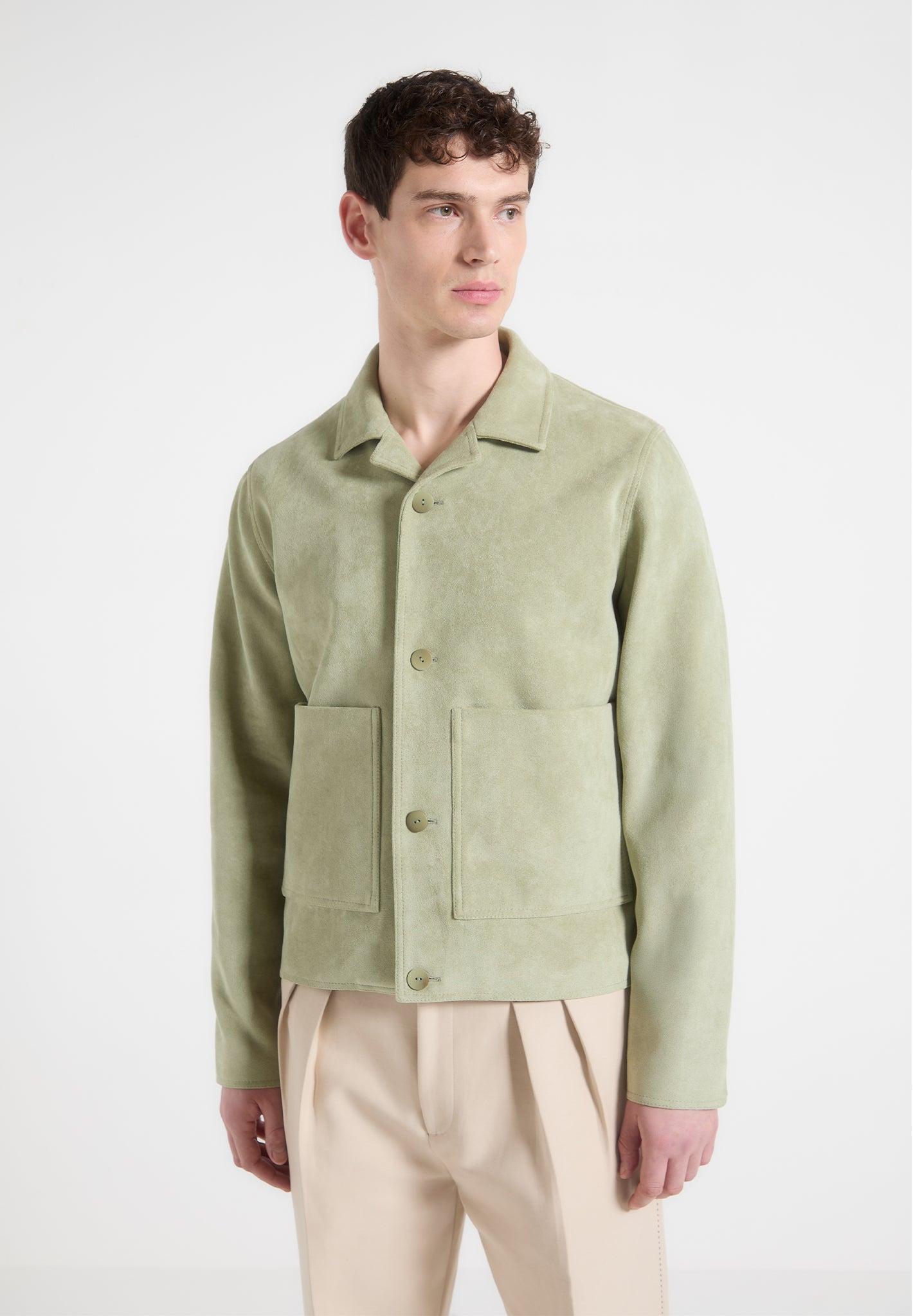 Michel - Suede Jacket with Revere Collar - Sage Male Product Image