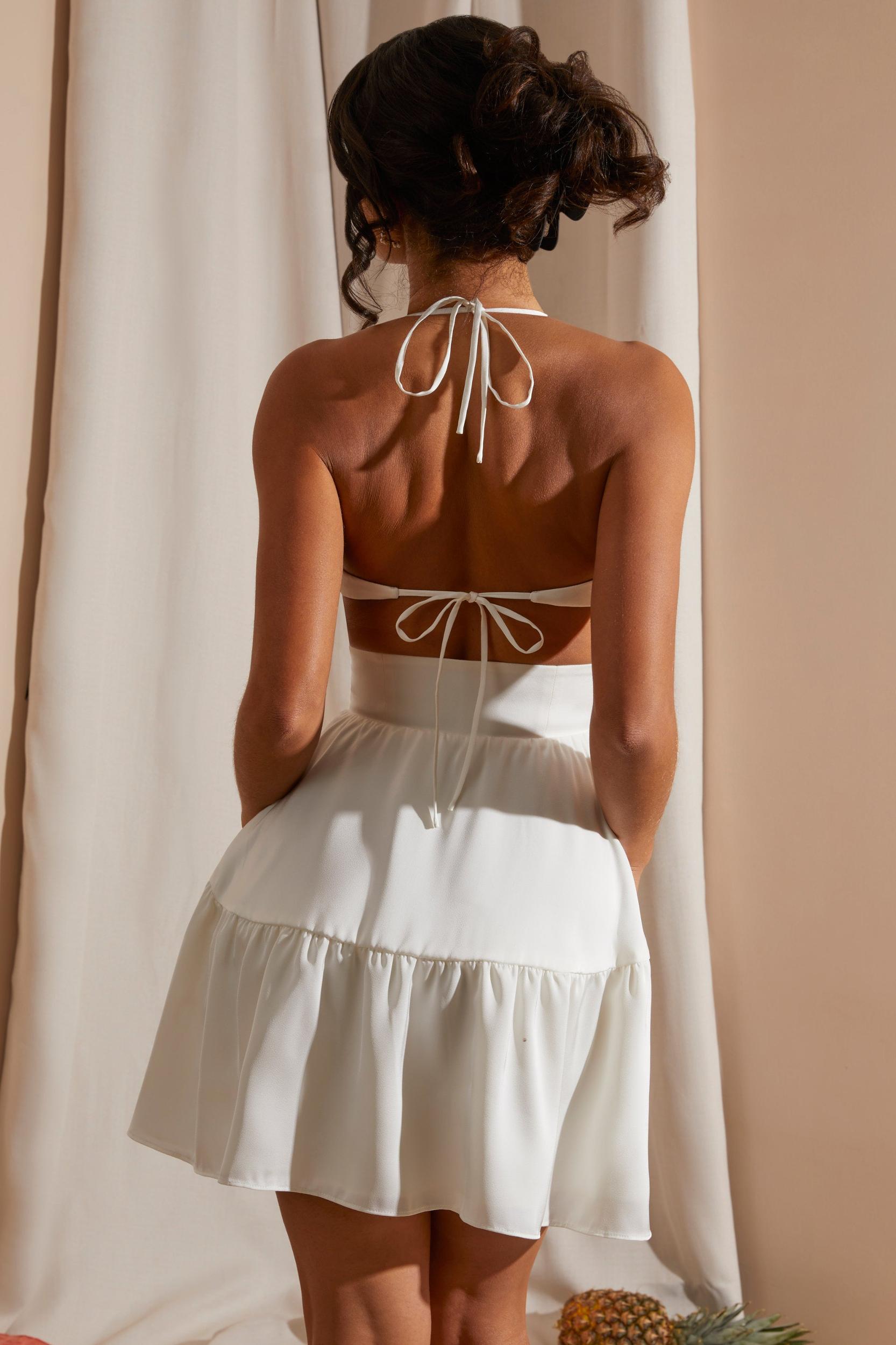 Halter Neck Cut Out Mini Dress in White Product Image