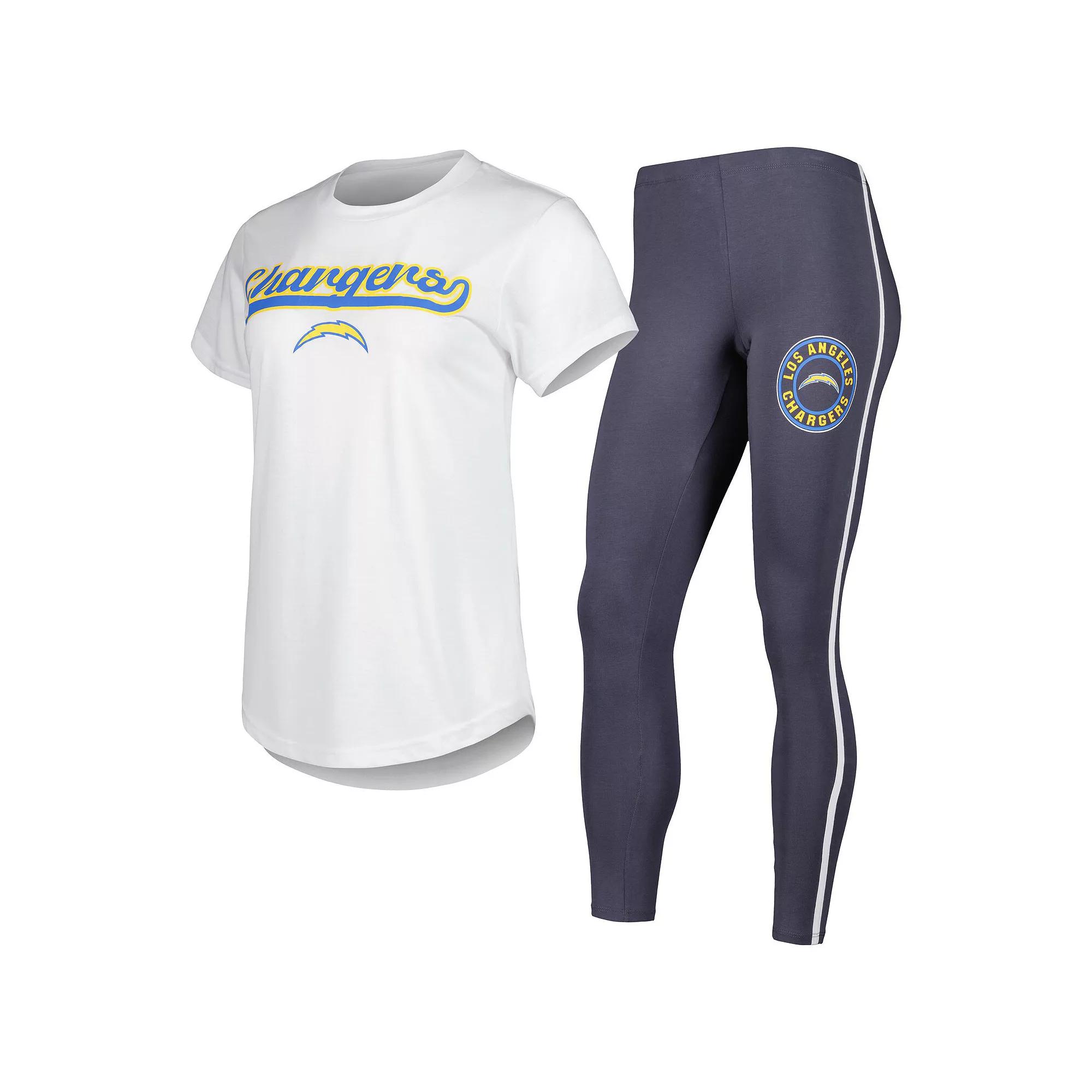 Women's Concepts Sport White/Charcoal Los Angeles Chargers Sonata T-Shirt & Leggings Sleep Set,  Product Image
