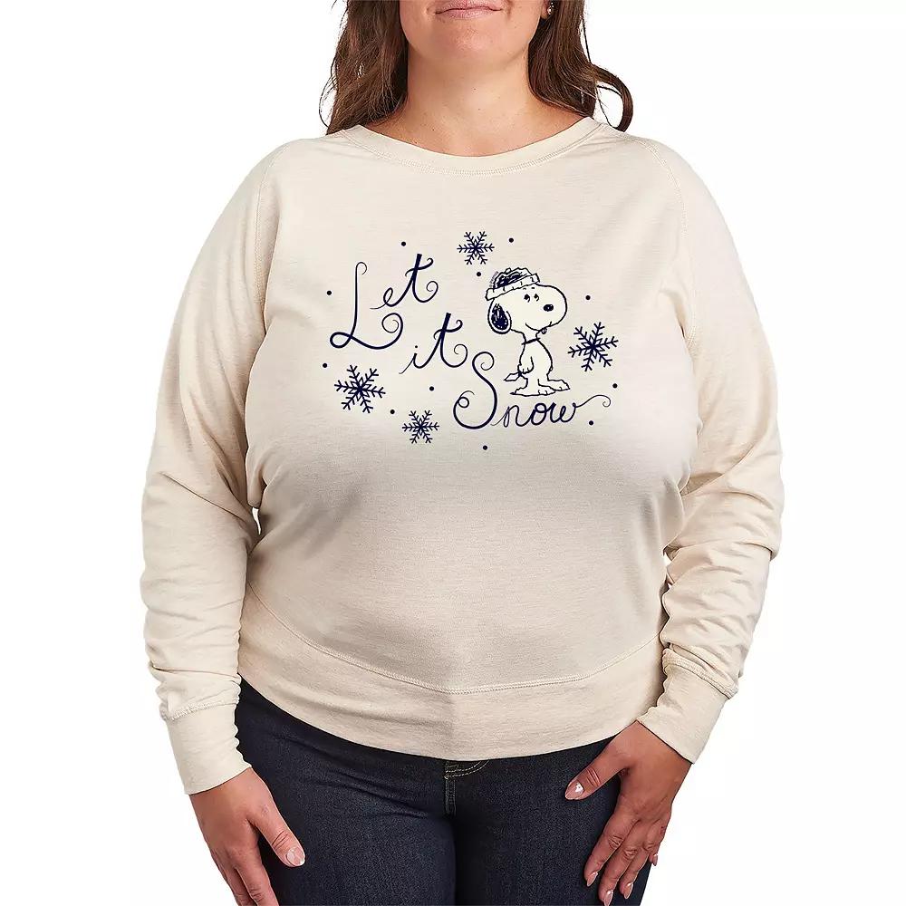 Plus Size Peanuts Snoopy Let It Snow French Terry Long Sleeve Tee, Women's, Size: 2XL, Beige Product Image