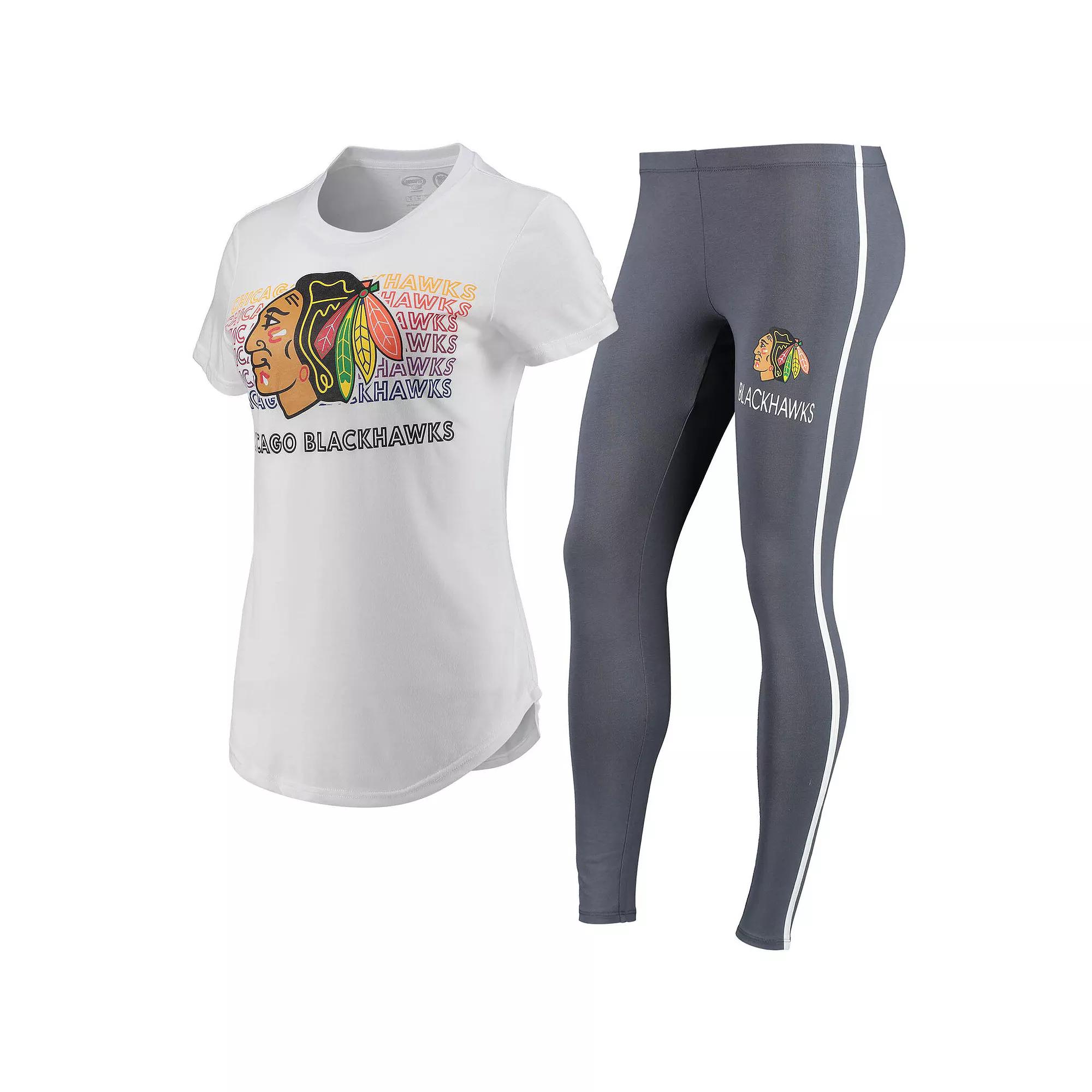 Women's Concepts Sport White/Charcoal Chicago Blackhawks Sonata T-Shirt & Leggings Set,  Product Image