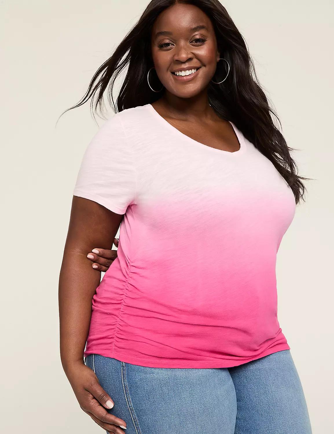 Short-Sleeve V-Neck Side-Ruched Tee Product Image