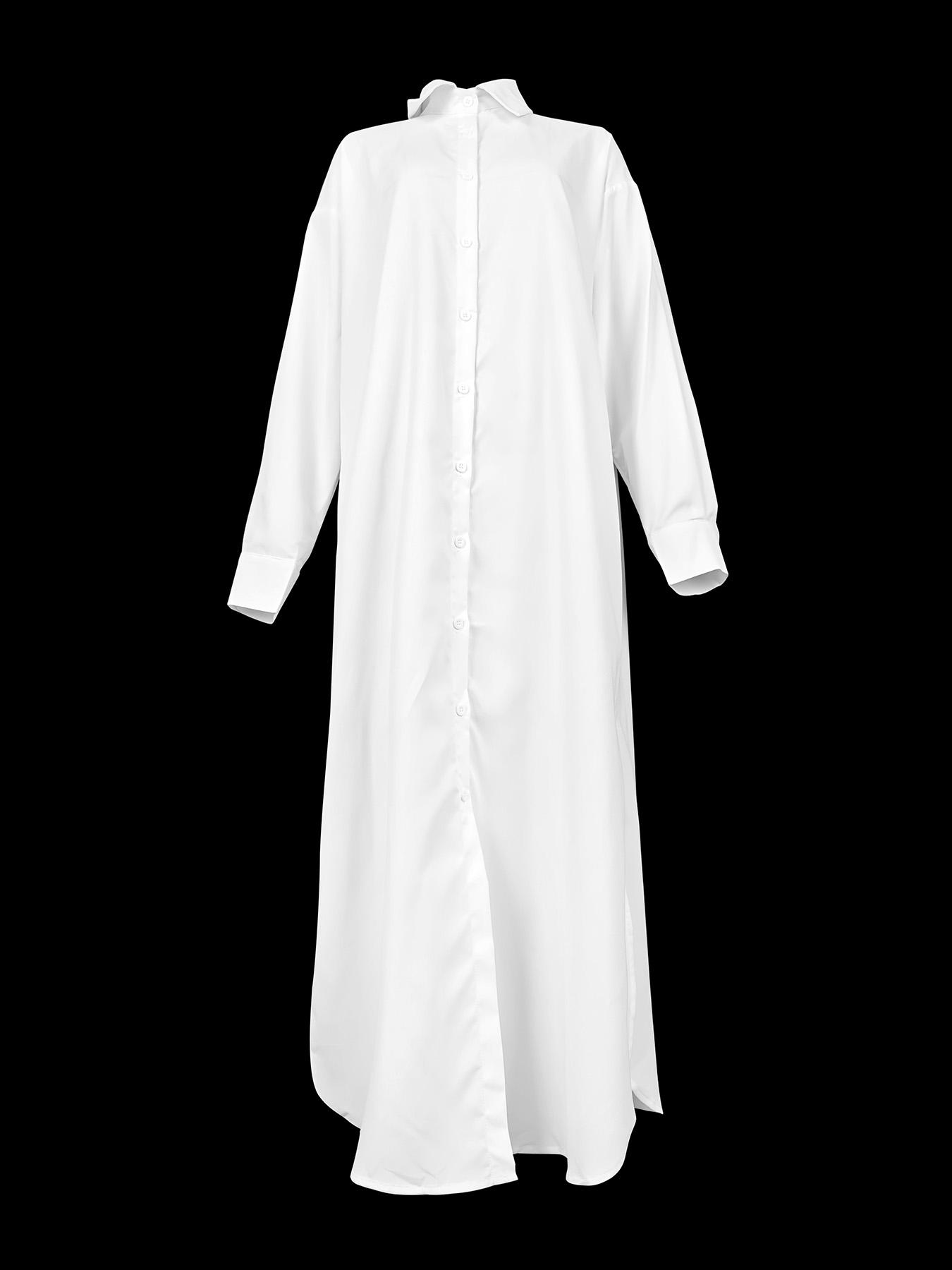 Long Sleeves Loose Buttoned Solid Color Split-Side Lapel Collar Outerwear Shirts Tops Product Image