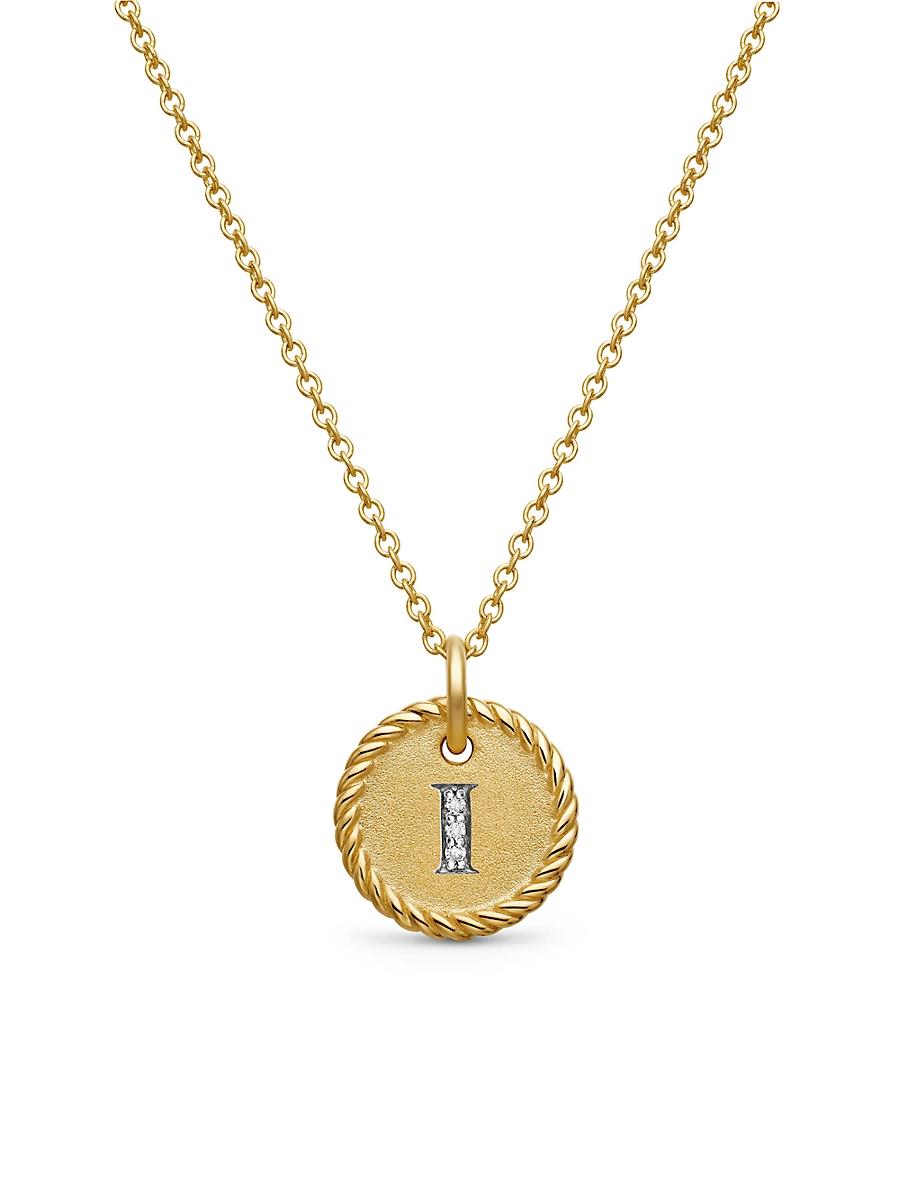 Womens Initial Charm Necklace in 18K Yellow Gold with Pav Diamonds Product Image