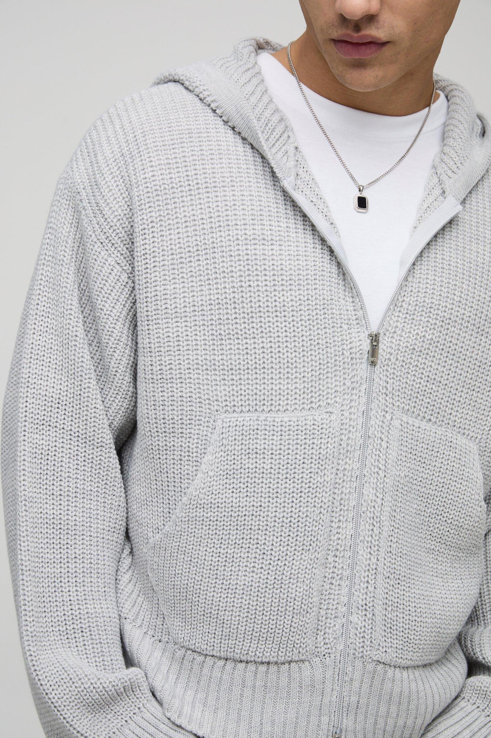 Boxy Fit Knitted Hoodie | boohooMAN USA Product Image