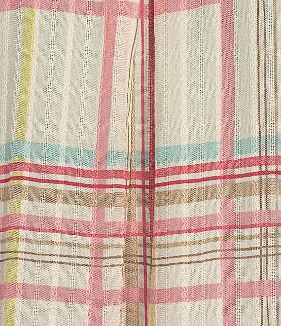 Allison Daley Coral Plaid Print 3/4 Sleeve Point Collar Button Front Shirt Product Image