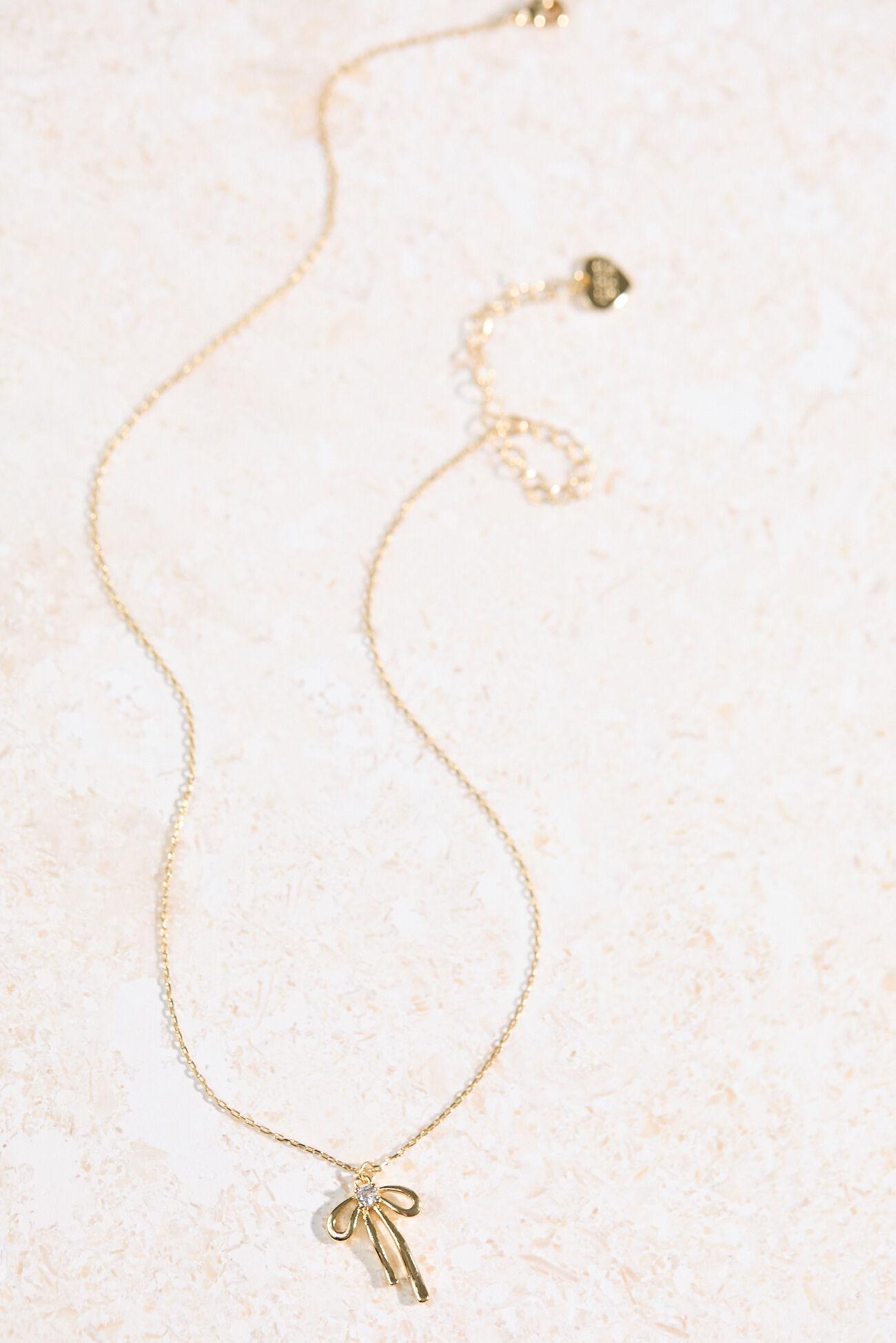 18K Gold Bow Charm Necklace Product Image