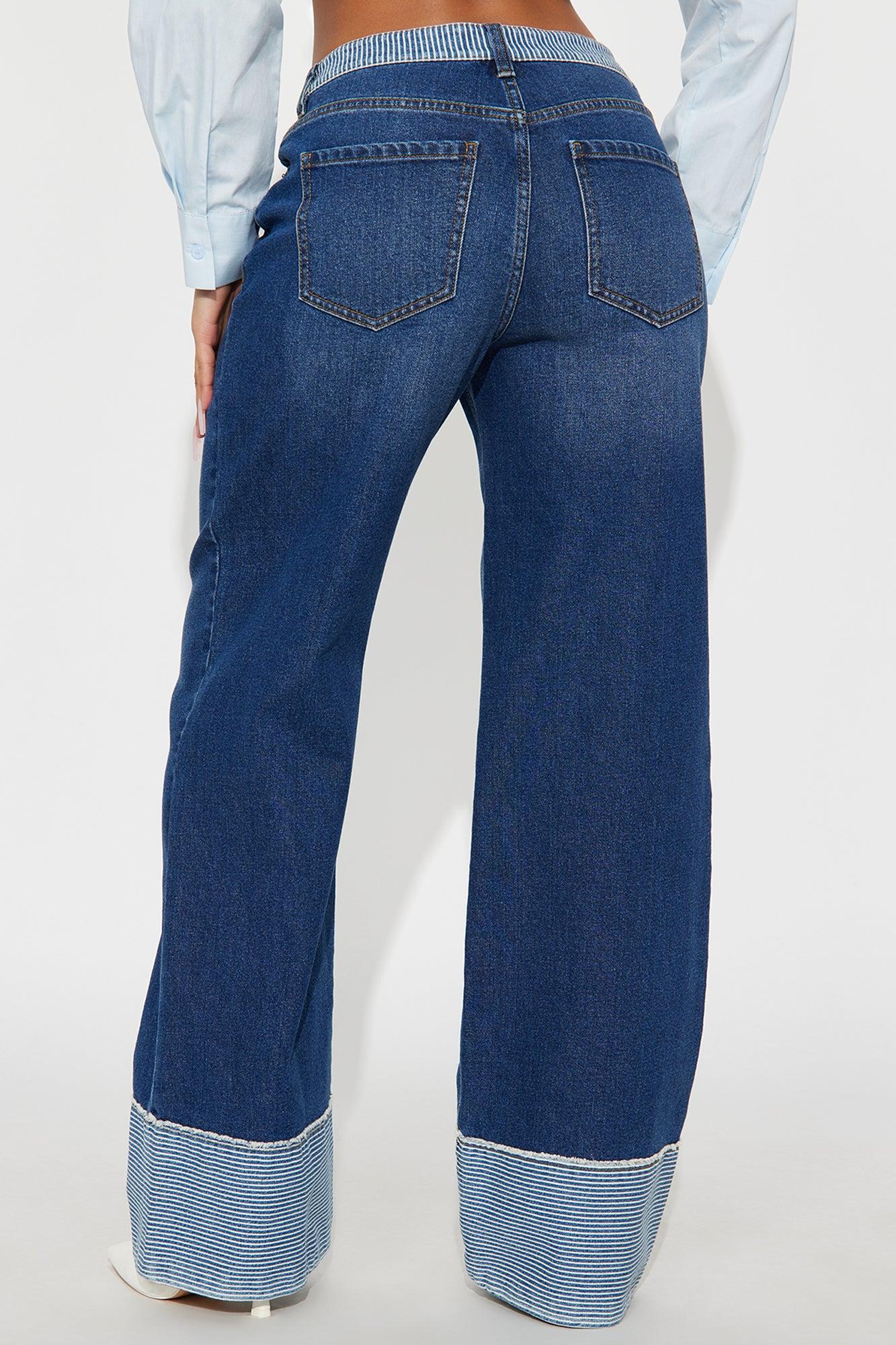 Social Hour Cuffed Wide Leg Jeans - Dark Wash Female Product Image