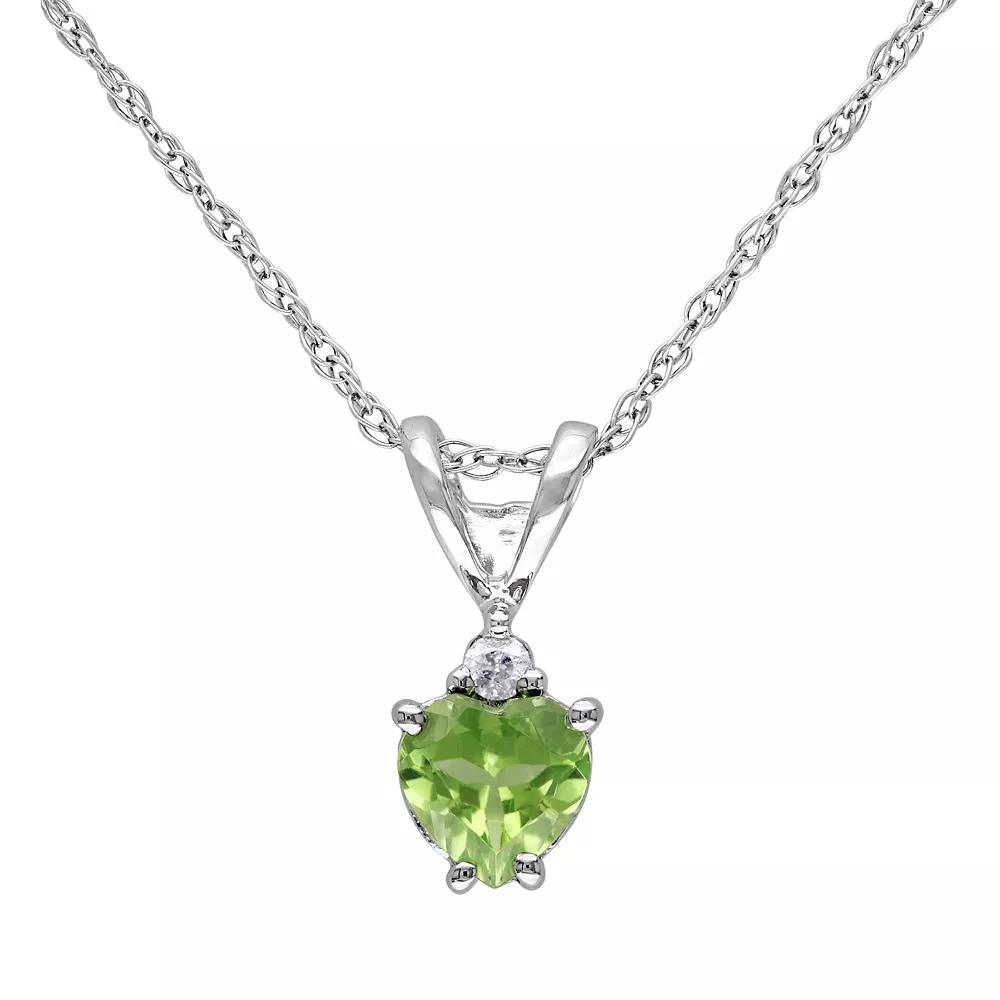 Stella Grace 10k White Gold Peridot & 1/5 Carat T.W. Diamond Heart Pendant Necklace, Women's, Size: 18", Green Product Image