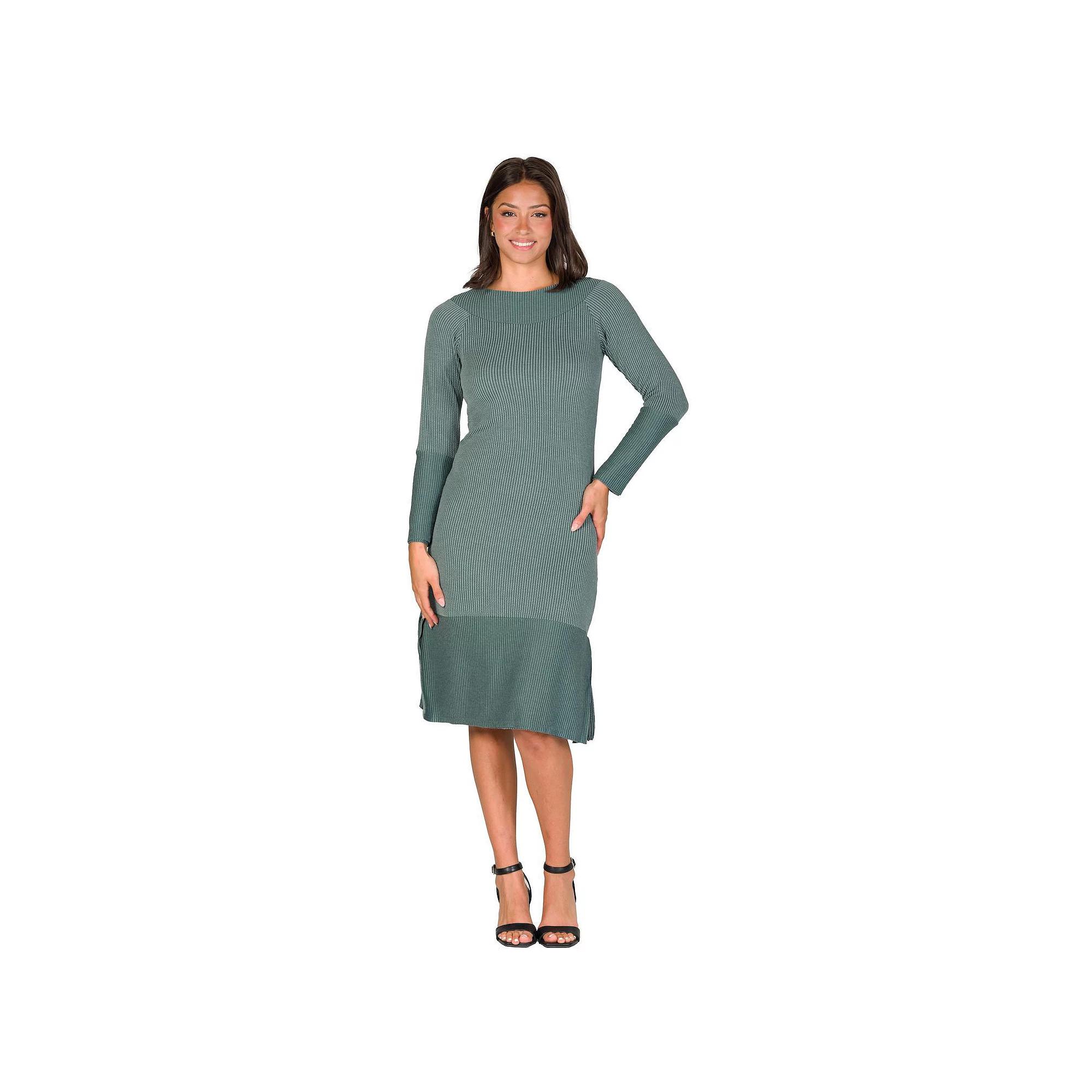 Women's 24Seven Comfort Apparel Ribbed Knit Long Sleeve Split Hem Sweater Dress,  Product Image