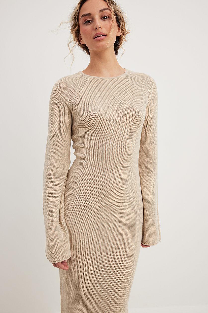 Open Back Lace Detail Knitted Maxi Dress Beige Product Image