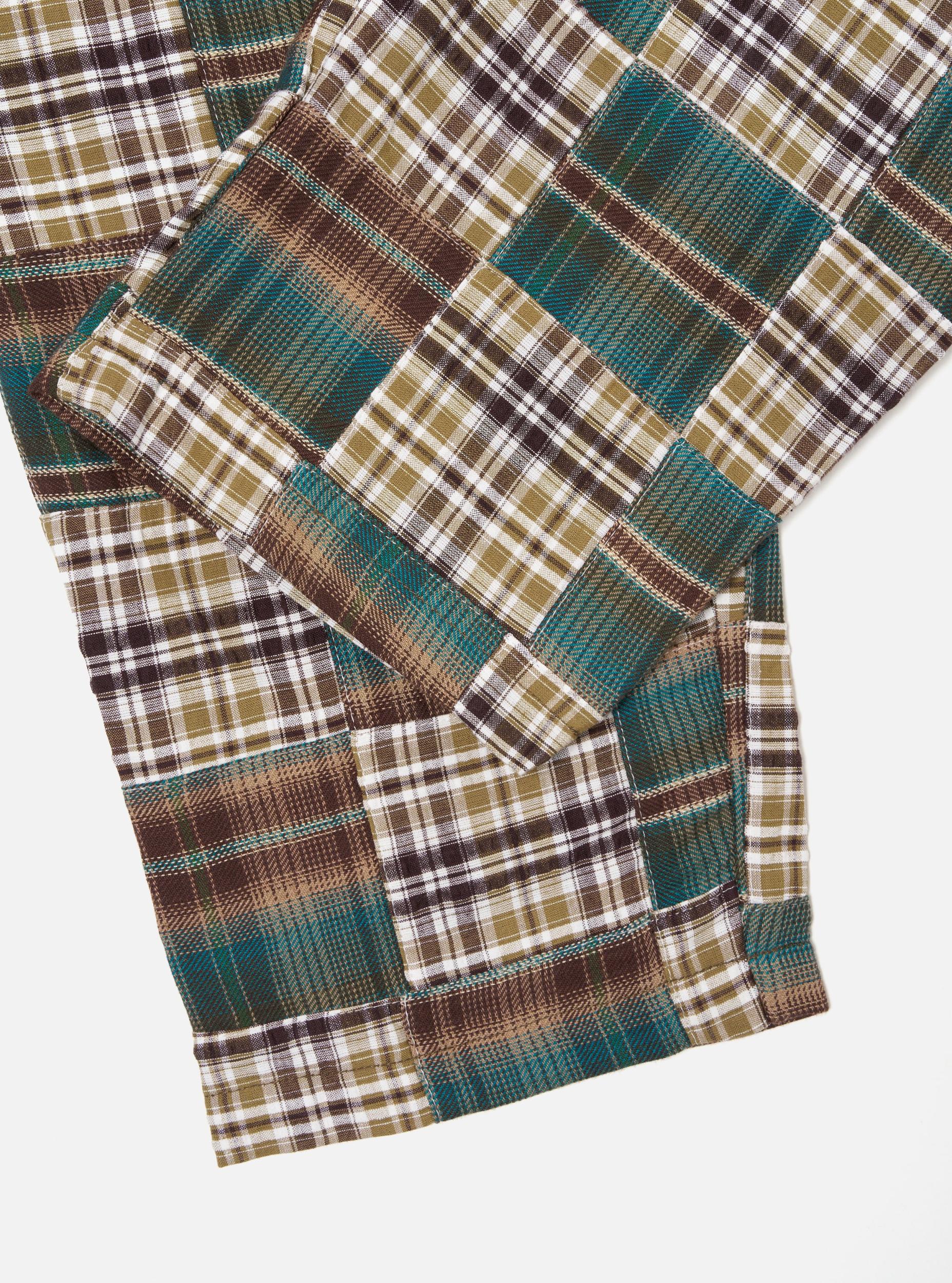 Universal Works Long Pyjama Set in Green/Brown Patchwork Madras Product Image