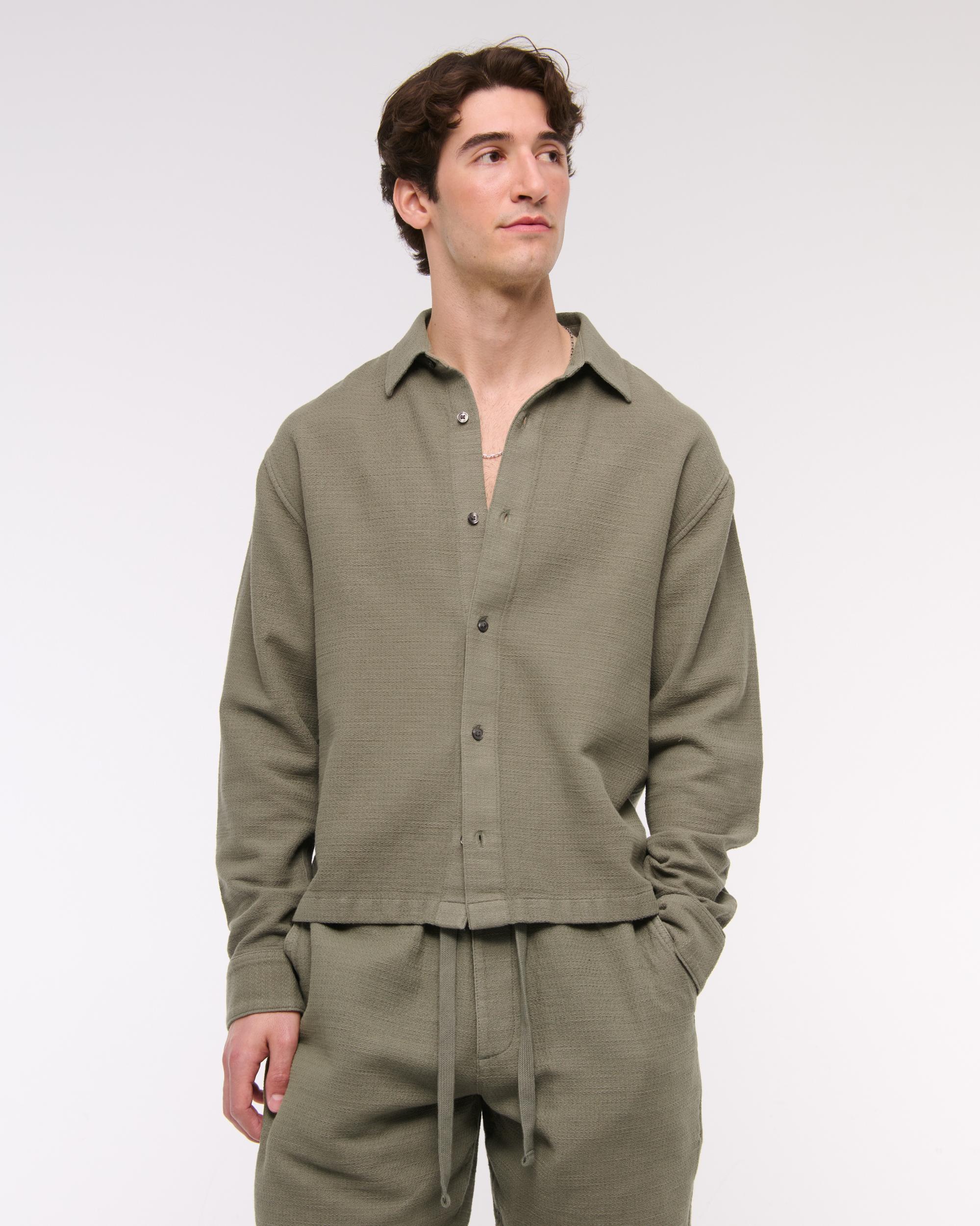 Cropped Slub Button-Up Shirt Product Image