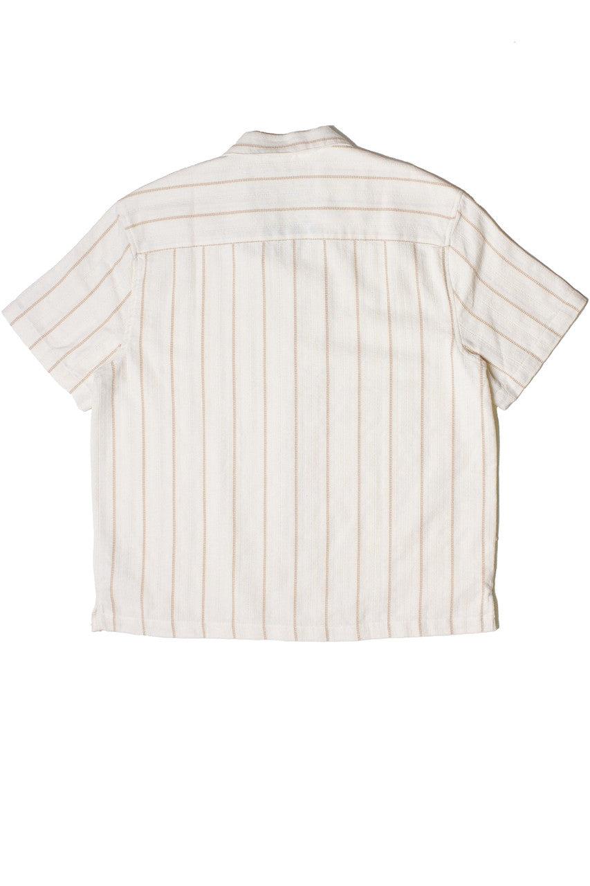 Khaki & White Striped Textured Button Up Shirt Product Image