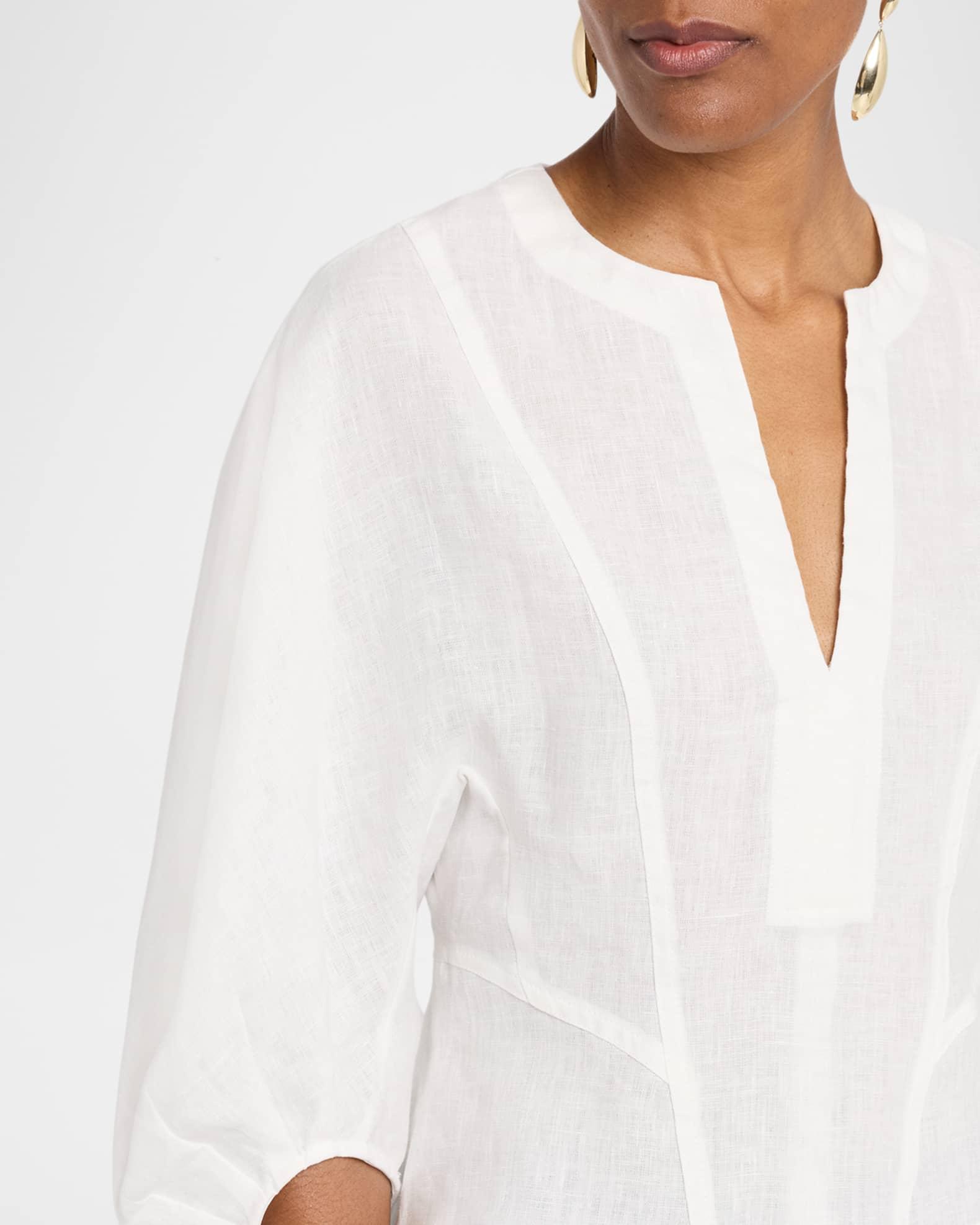 Remi Cropped Blouson-Sleeve Linen Blouse Product Image