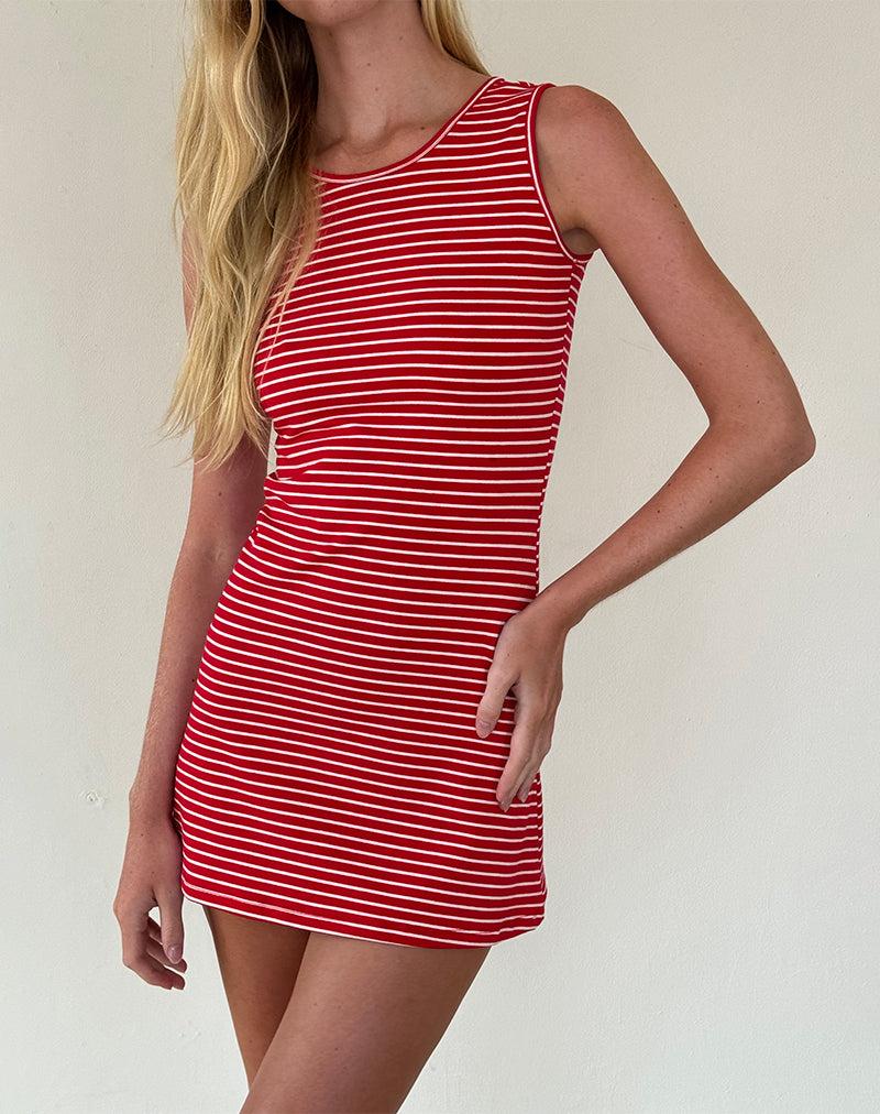 Masha Mini Dress in Red and White Stripe Jersey Female Product Image