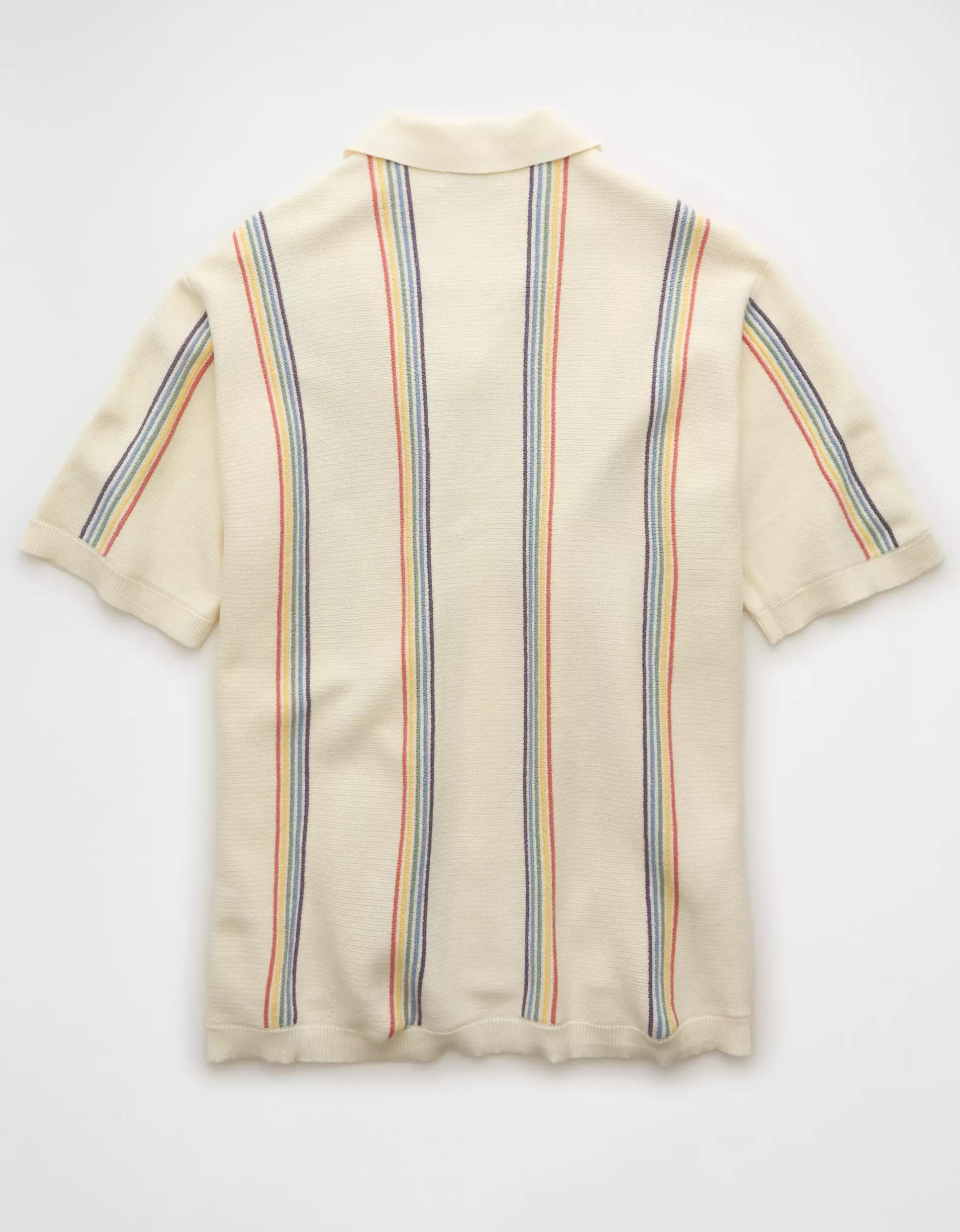 AE Pride Weekend Striped Button-Up Sweater Polo Shirt Product Image