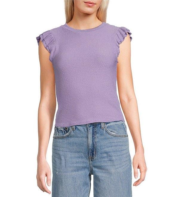Moa Moa Crewneck Ruffle Short Sleeve Top Product Image