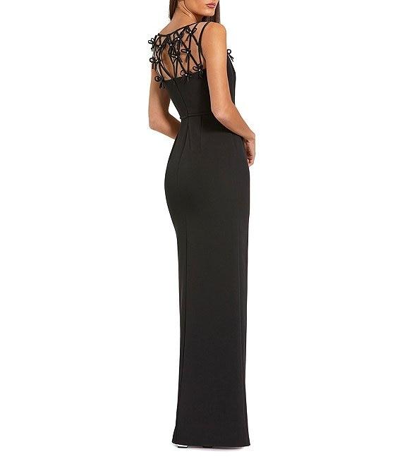Mac Duggal Sleeveless Crepe Embellished Bows Crew Neck Sheath Gown Product Image
