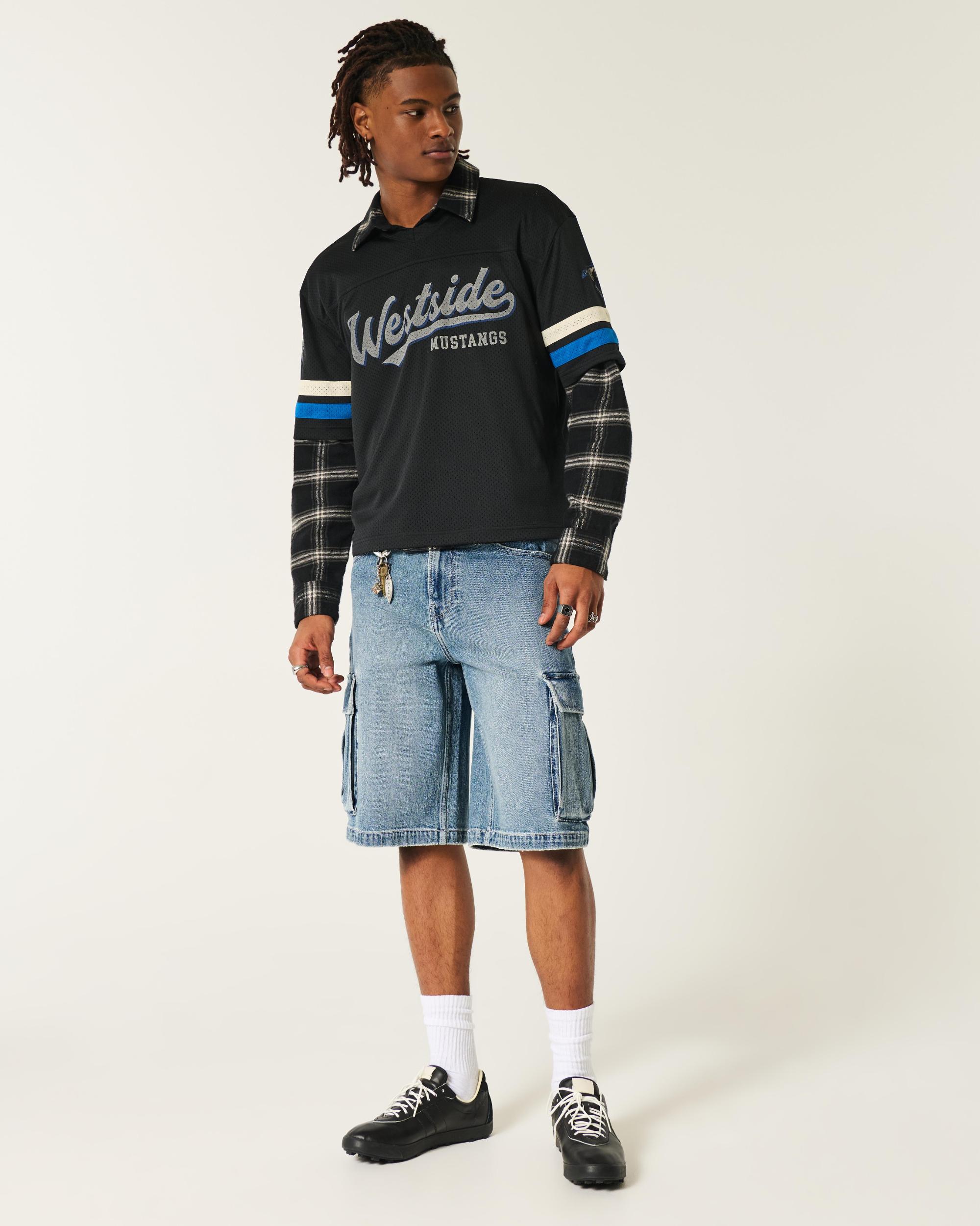 Below-the-Knee Washed Black Super Baggy Denim Shorts Product Image