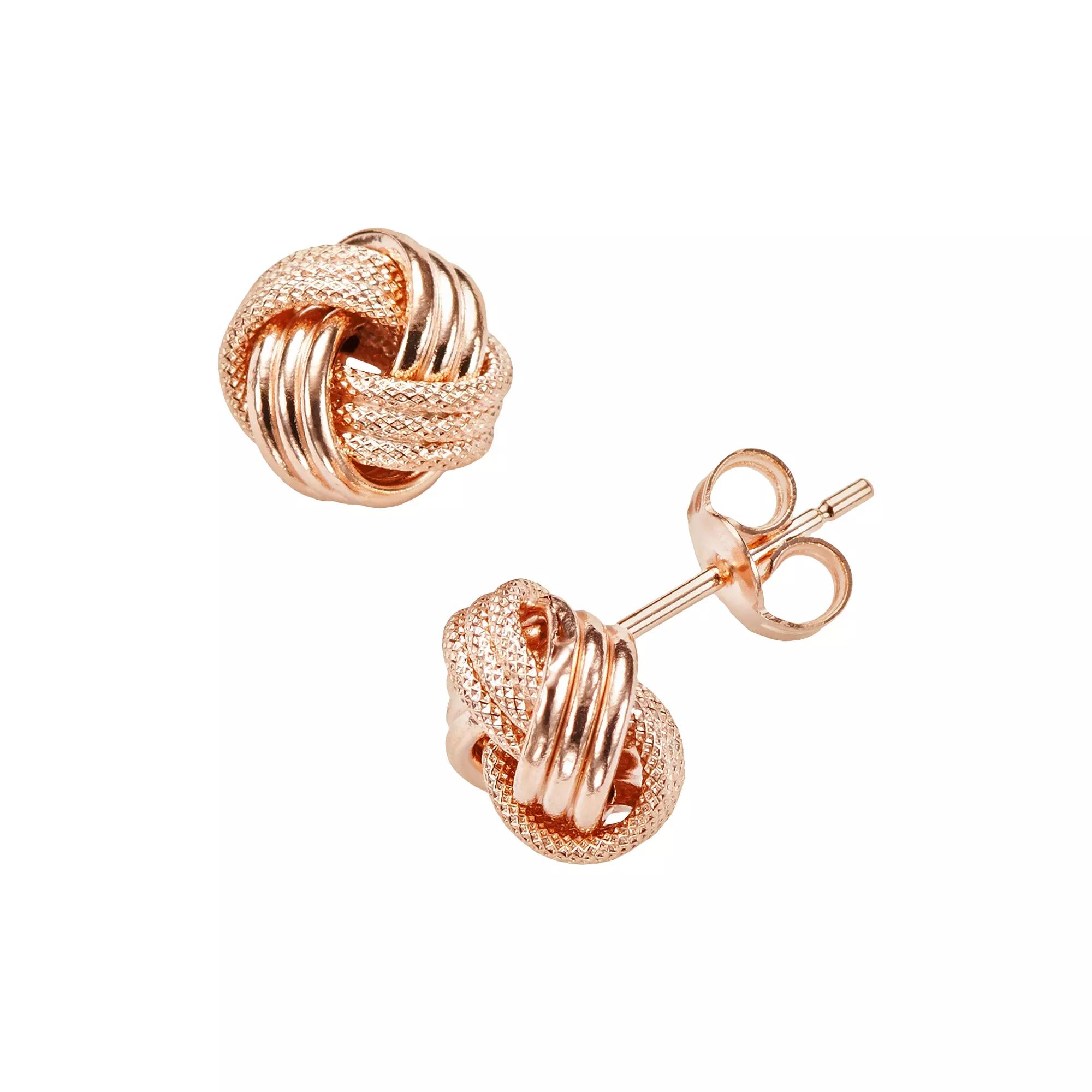 Jordan Blue 14k Rose Gold Textured Love Knot Stud Earrings, Women's Product Image