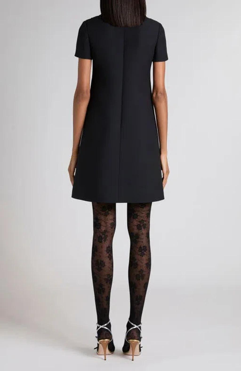 VALENTINO Embellished Silk-trimmed Wool And Silk-blend Crepe Mini Dress In Black Product Image